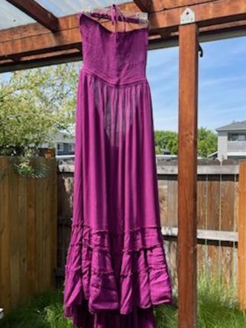 R. Vivimos Fushia Backless Halter Bohemian Maxi Dress-Size M